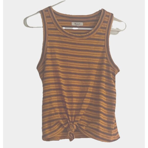 Madewell Shirt Womens M Orange Striped Audio-Knot Front Tank Top Sleeveless - Picture 2 of 9